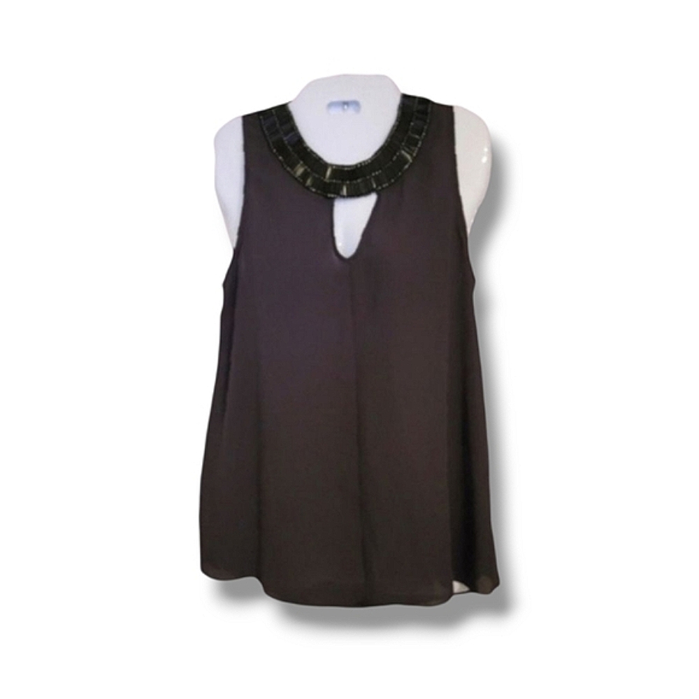 Eight Sixty | NWT Dressy Wally Dark Purple Beaded Collar Flowy Keyhole Top